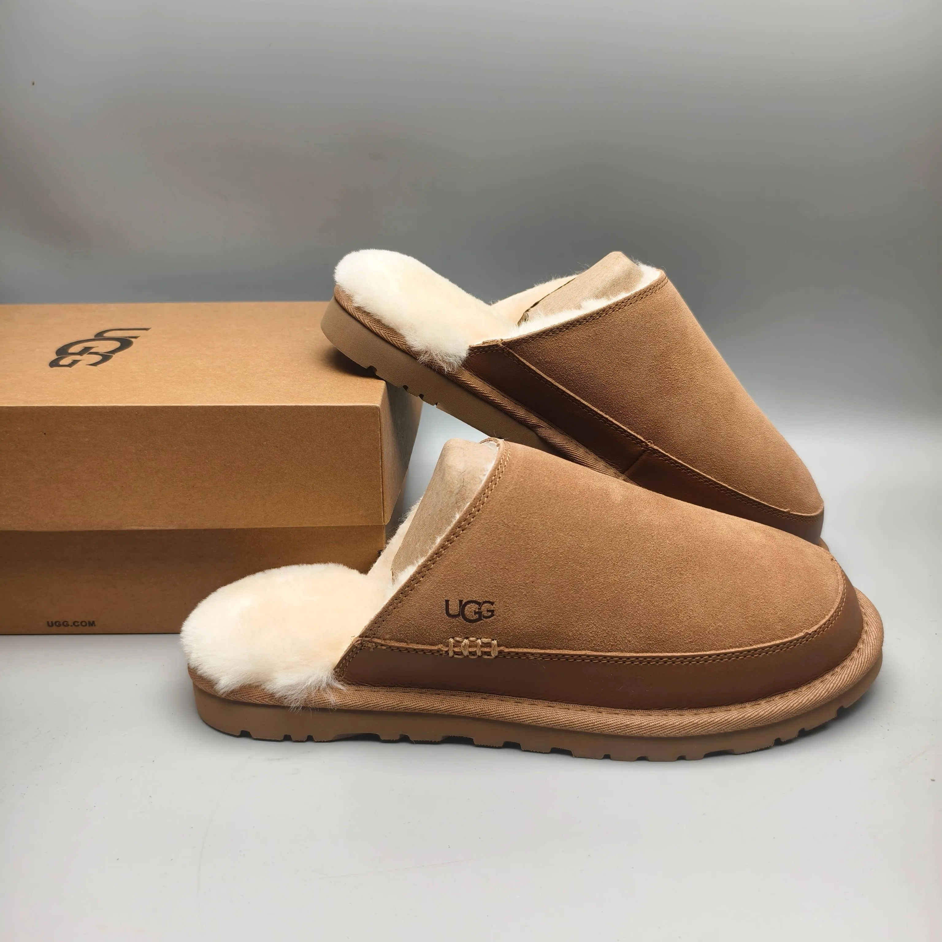 💰440 UGG sheepskin all-in-one snow boots 4585 ultra-light casual fur flip flops men's shoes color: maroon black matching size: 40-45